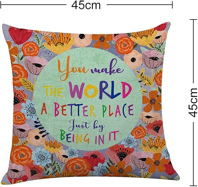 Littlefa Bright Colorful Throw Pillow Cover Decorative,You Make the World | You The World A Better Place Decorative Pillow Cases Motivational Pillow Covers, Inspiring Gifts for Friedns Women, 18×18 In