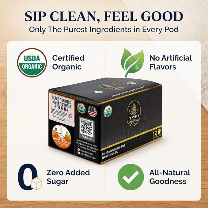 Organic Ginger Tea Pod with Echinacea, Turmeric, and Licorice for Keurig, Decaf by Teavity (12 Tea Pods)