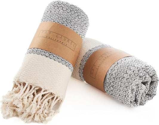 BAY LAUREL Turkish Hand Towel – Pack of 2 | Soft & Absorbent Decorative Towels for Bathroom, Hand, Face, Hair, Gym, Yoga, SPA, Kitchen & Tea | Boho Decor (Gray, Diamond 15x26 Inches (Set of 2)