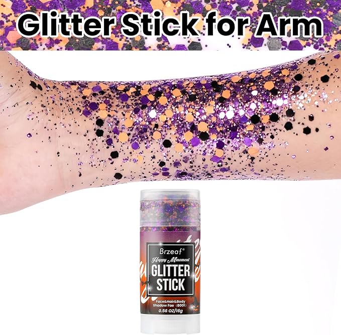 Brzeaf Christmas Face and Body Glitter Stick, Shimmery& Long Lasting, Hair Eyeshadow Face Body Glitter, Singer Concert Music Rave Festival, Glitter Stick Makeup & Face Glitter Gel