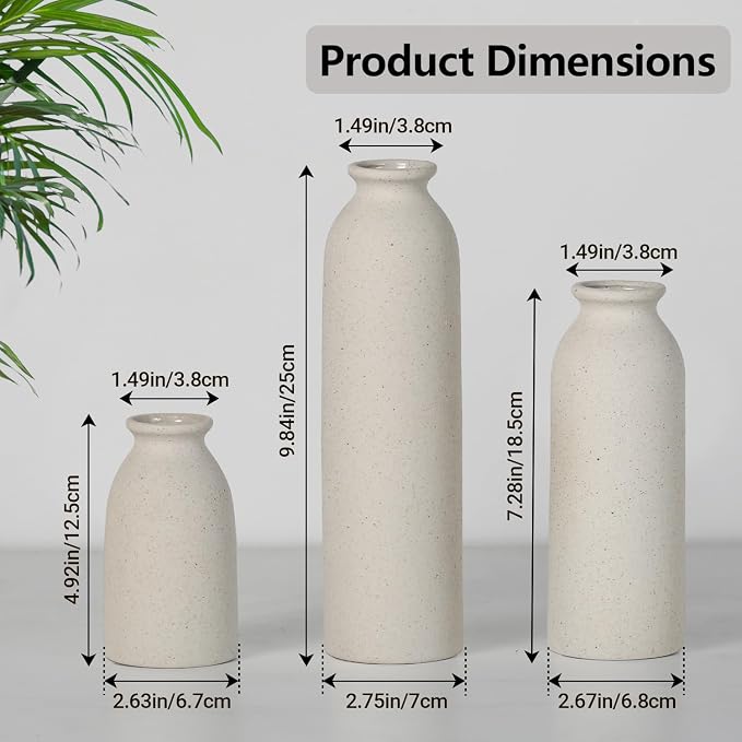 CEMABT Beige Ceramic vase Set-3 Flower vases for Decor,Modern Boho Farmhouse Home Decor,Decorative vase for Pampas Grass&Dried Flowers,idea Shelf,Table,Bookshelf