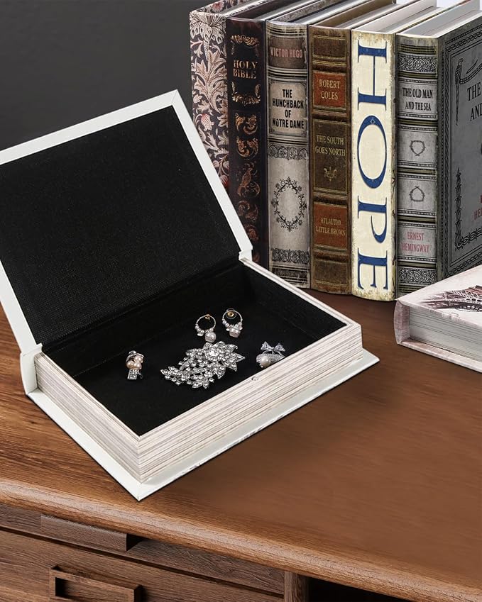 Vintage Faux Leather Decorative Book Box – Wooden Secret Storage Box with Magnetic Closure, Hidden Organizer for Bookshelf, Desk, or Office Decor (Hamlet)