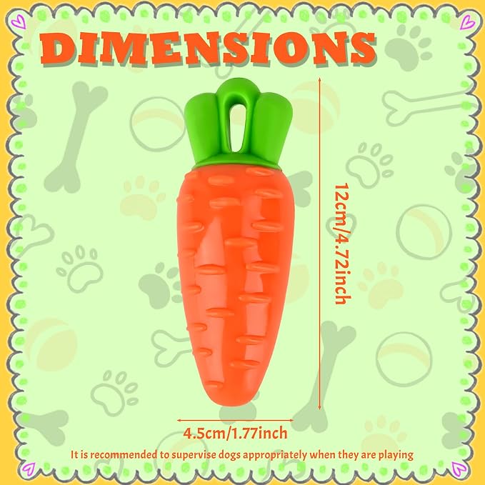 DAMAH Dog Squeaky Chew Toys for Aggressive Chewers, Rubber Carrot Dog Toys for Training and Cleaning, Durable Interactive Tough Dog Toy for Puppy Medium Dogs