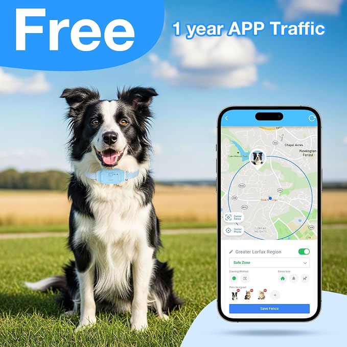 AOZOOM Electric Dog Fence,GPS Wireless Virtual Fence Dog Collar,Blue | Smart GPS Dog Collar,GPS Pet Tracker with App-Supported,Adjustable IPX7 Water-Resistant Electric Fence Collar for Outdoor,