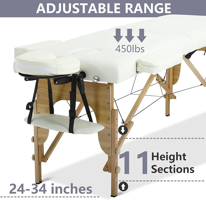BestMassage Massage Bed Portable Massage Table 24 inch Wide Lash Bed Height Adjustable 2 Folding Spa Table with Non-Woven Bag for Spa Footmassage Facial CareSpa Tattoo
