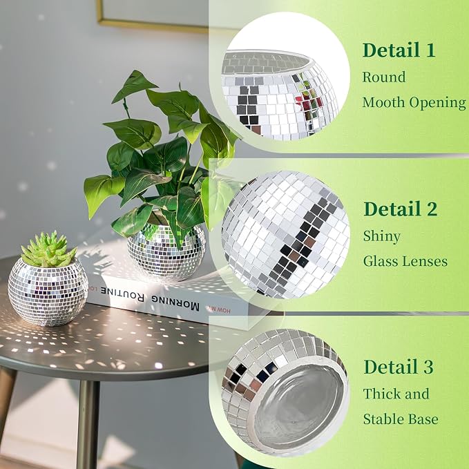 Disco Ball Vases for Table Centerpieces - Hewory 6pcs Silver Mirror Glass Planters Flower Pot Containers, Bulk Disco Balls Bowl Candle Holders for Wedding Bridal Shower Birthday Events Party Decor
