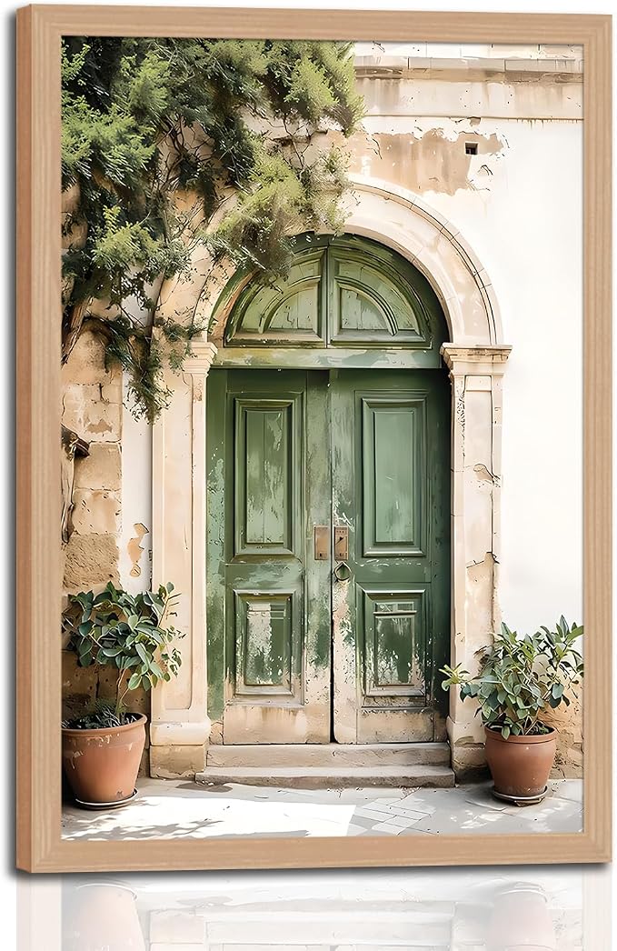 skysoon Mallorca Green Door Wall Art, Boho Mediterranean Architecture Print | Abstract Mediterranean Architecture Print, for Living Room Bedroom Office 12x16 Inch