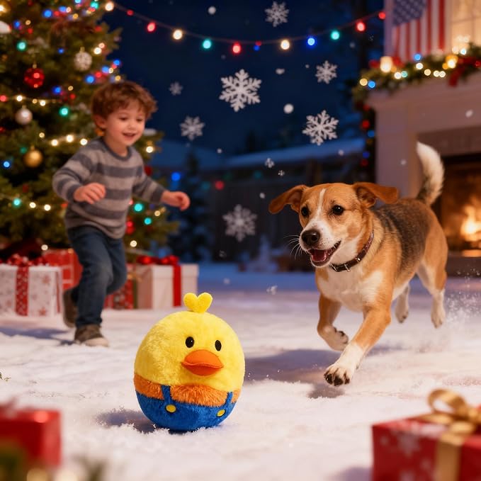 Rechargeable Interactive Moving Dog Toys, Automatic Crazy Jumping Duck for Boredom, Attractive Squeaky Plush Duck Covers A Talking Bouncing Ball with Recording Playback, Puppy Toys to Keep Them Busy