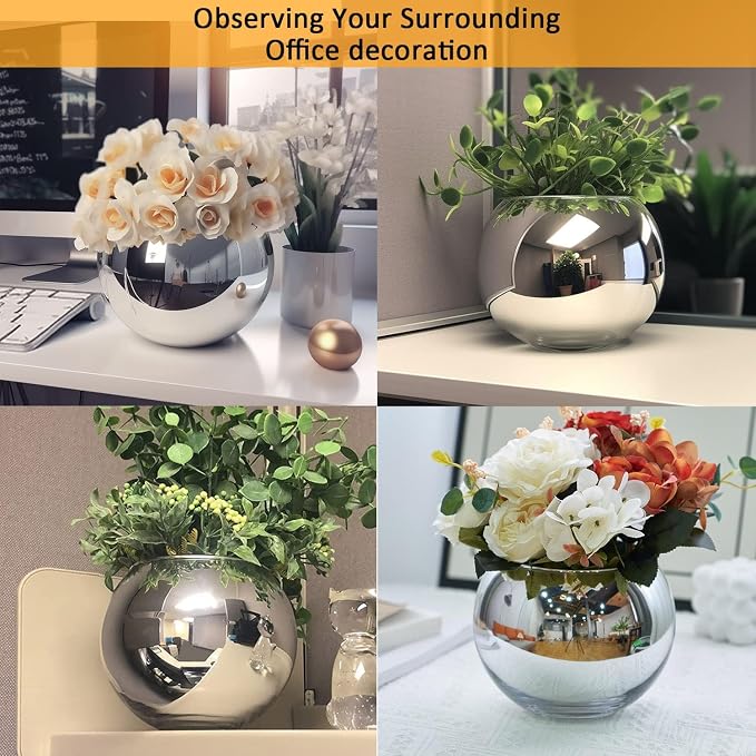 SNDEC Office Desk Accessories, 4.2'' Cubicle Mirror to See Behind You, Corner Monitor Mirror for Desk, Silver Aesthetic Cubicle Decor for Work, Cubicle Privacy Must Haves