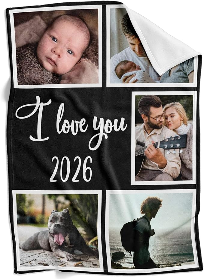 inkArts Custom Blanket with Photo, Personalized Blanket, Customized Photo Blankets, Custom Picture Blankets, Personalized Photo Gifts for Women Men Mom Dad Baby Kid Family Pet