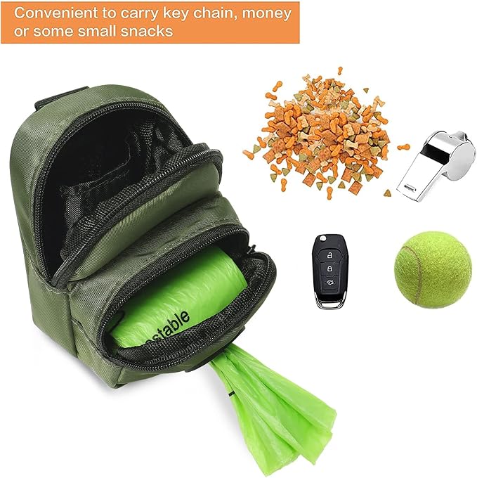 Petmolico Dog Poop Bag Holder Treat Pouch for Dog Leash, Dog Waste Bag Dispenser Treats Storage Holder Training Pouch with Clip, Green
