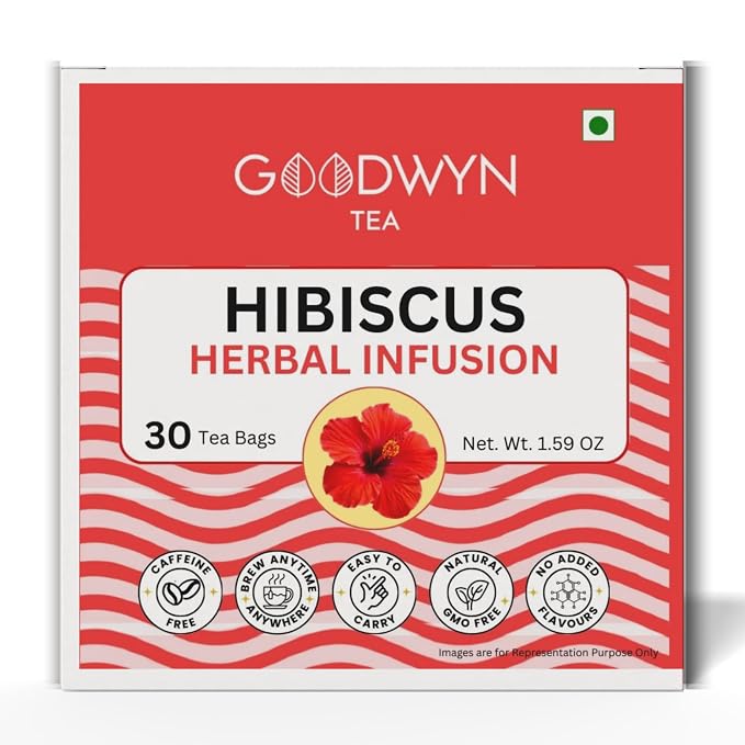 Goodwyn Hibiscus Herbal Infusion Tea (30 Tea Bags) | 100% Pure Hibiscus Flowers | Naturally Caffeine Free | Plastic Free Tea Bags | Tart & Refreshing Ruby Red Tisane | No Added Flavors | Perfect Hot or Iced | Premium Herbal Tea for Daily Enjoyment