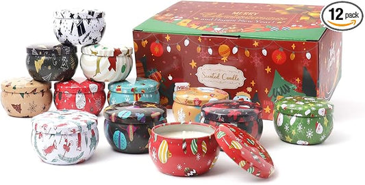 12PCS Christmas Scented Candles, 2.5OZ Jar Candles, 12 Christmas Fragrances Candle Set for Women, Mom, Grandma, Godmother, Coworker, Teacher