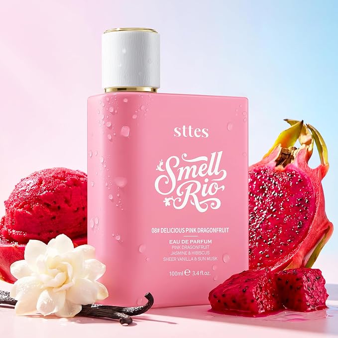 Sttes Smell Rio 08# (Delicious Pink Dragonfruit) Eau de Parfum for Women, Fruity Floral Perfume with Pink Dragonfruit, Lychee, Jasmine, Hibiscus, Vanilla & Sun Musk, 100ml/3.4 Fl Oz