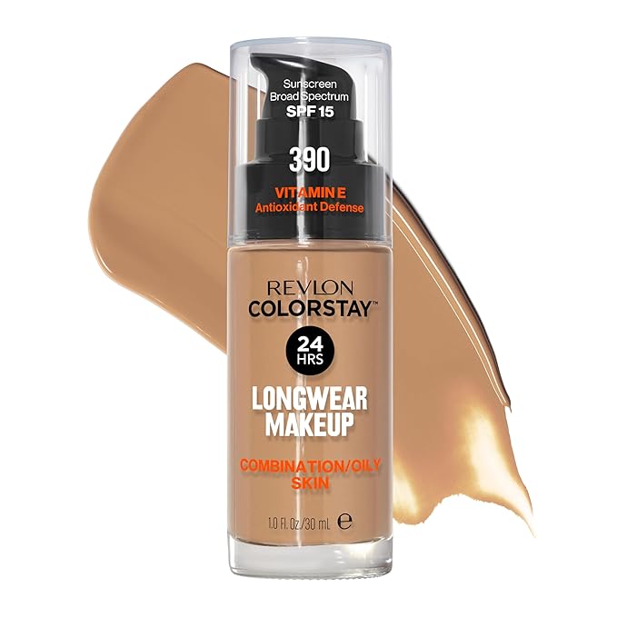 Revlon Liquid Foundation, ColorStay Face Makeup for Combination & Oily Skin, SPF 15, Medium-Full Coverage with Matte Finish, Rich Maple (390), 1.0 oz
