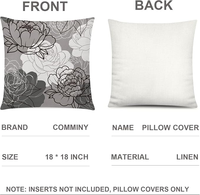 COMMINY Grey Pillow Covers 18x18 Set of 6 Decorative Daisy Flower Throw Pillow Cover for Couch Modern Cushion Cover for Patio Living Room Cushion Bed Farmhouse Home Decor | Flower Bloom, Farmhouse Cushion Cover, Breathable Linen, Standard Throw Pillow ...
