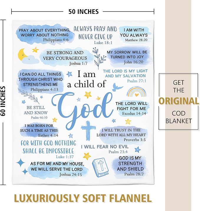 Baptism Gifts for Boys, Christian Blanket, Teen Boy Gifts Trendy Stuff | Christian Birthday Gifts for Teen Boys, Men, I Am a Child of God Blanket, First Communion Gifts for Boys (50 * 60)