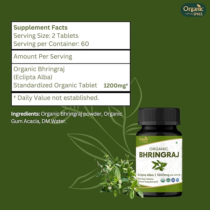Bhringraj 120 Tablets | Eclipta Alba (Bhringraj) | USDA Organic Certified | Ayurvedic Hair Care* | Organic and Natural 120tab