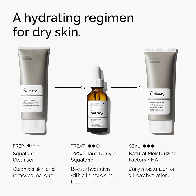 The Ordinary 100% Plant-Derived Squalane, for Skin and Hair, Lightweight Hydration, and Moisture Barrier Support, 1 Fl Oz