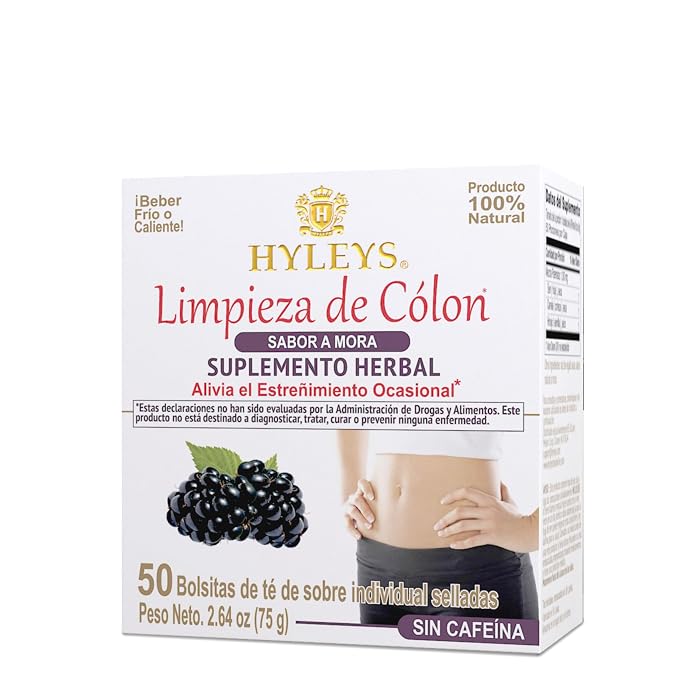 HYLEYS Colon Cleanse Tea, Blackberry Flavor - 300 Individually Wrapped Tea Bags (6 Pack of 50) - Caffeine Free, Gluten Free - Herbal Supplement