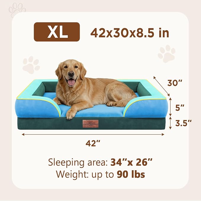 Comfort Expression Orthopedic Dog Bed for Extra Large Dogs with Bolster | Waterproof Dog Couch Bed with Washable Cover & Non-Slip Bottom, Supportive Egg Crate Foam XL Pet Bed, 42x30 Inch