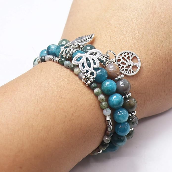UEUC Tree of Life Yoga Healing Stone Bracelets,Multilayer Lotus Chakra Stone Reiki Bracelet Sets,Anxiety Crystal Natural Stone,for Women Stress Relief