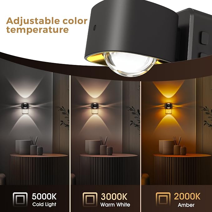 L LOHAS LED Night Light Projector, Night Lights Plug into Wall 3CCT | 2000K/3000K/5000K Adjustable Color Temperature Nightlight, Rotating Nightlight with Light Sensor for Kids, Bathroom, 1 Pack