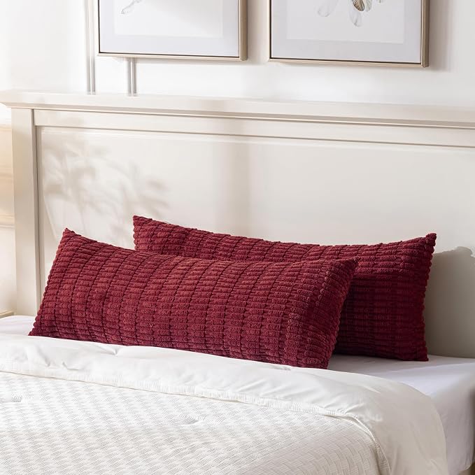 Fancy Homi Decorative Throw Pillow Covers for Bed Couch Bedroom Bench, Soft Corduroy Solid Pillow Case, Rustic Farmhouse Boho Room Decor,54" x 20" (Pack of 1),Burgundy