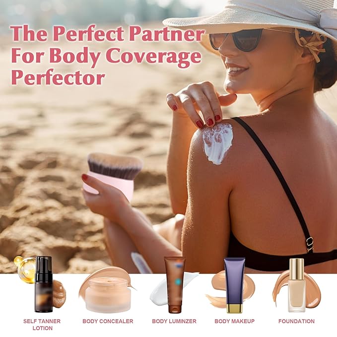 Extra Large Body Makeup Brush,75mm Wide-headed Body Coverage Applicator For Self Tanner, Leg Makeup &Body Blend for Tattoo Cover up Makeup, Oval Face&Back body makeup Brush Wet&Dry Use (pink)