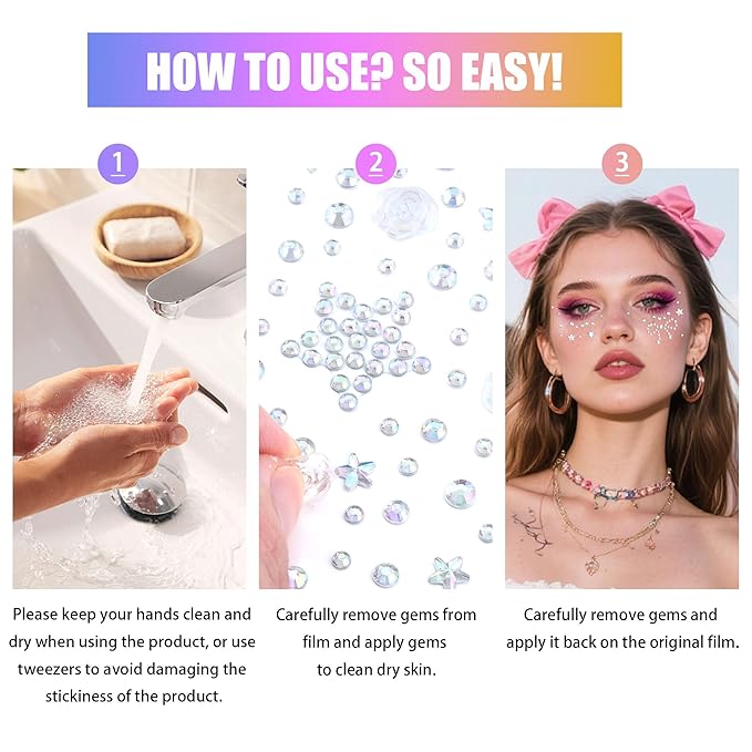 SAOROPEB 5 Sheets Face Gems Face Jewels Stickers, Self Adhesive Eye Body Face Nail Crystal Rhinestones Rainbow for Women Festival Accessory and Nail Art Decorations