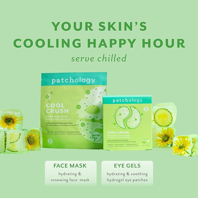 Patchology Serve Chilled Cool Crush Hydrogel Under Eye Patches for Puffiness – Cryo-Inspired Cooling | No-Slip Grip-Tech | Peptides, Caffeine, Cucumber, Arnica | 5 Pairs