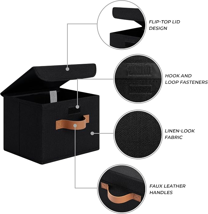 GRANNY SAYS Memory Keepsake Storage Box, Fabric Storage Bins with Lids | Flip-Top Lid, Collapsible, Stackable, 3 Handles, Ideal for Closet Clothes Blanket Toys, Small, Black, 2-Pack