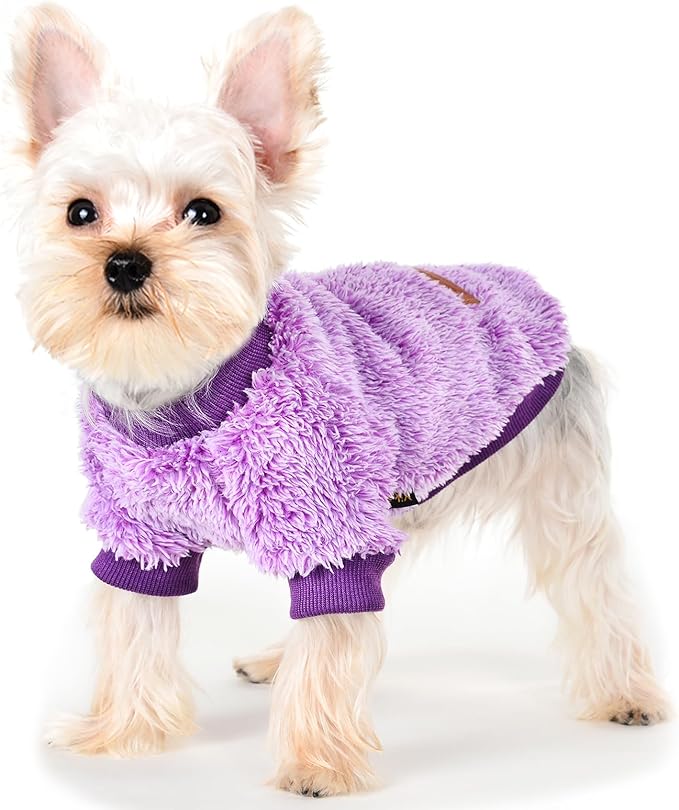 Fleece Dog Sweater Soft Fuzzy Warm Clothes for Small Dogs Girl Boy Soft Winter Coat Flannel Puppy Jacket Pet Clothes Outfit Sweater for Chihuahua, Bulldog, Dachshund(XXS,Purple)