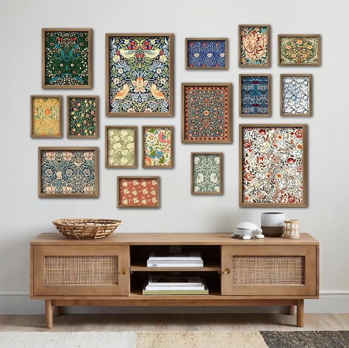 ANERZA 16 PCS William Morris Wall Art Decor, Floral Wall Prints for Bedroom, Vintage Artwork Posters for Room Aesthetic, Wall Collage Kit Pictures for Living Room, Colorful Dorm Gallery Home Decor
