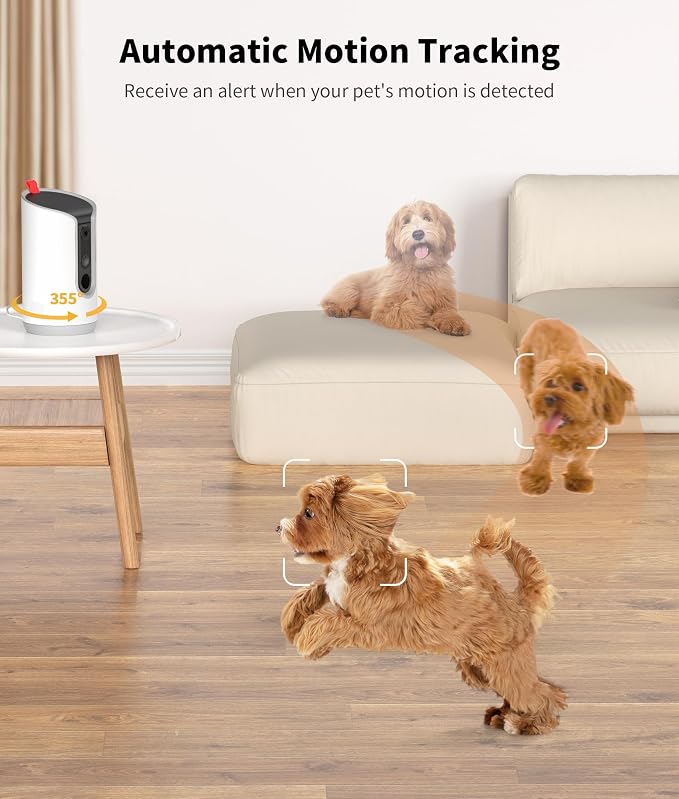 TKENPRO 2K Pet Camera Treat Dispenser, 360°View Dog Camera with Phone App, 5G&2.4G WiFi 2-Way Talk Pet Cam Indoor for Cats Remote Treat Tossing, Motion Alerts, Auto Tracking