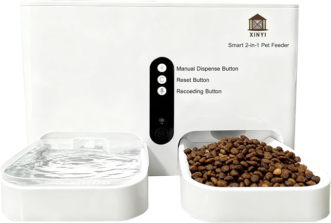 Automatic Pet Feeder and Water Dispenser 2-in-1 Set with WiFi, Proximity Sensor, Easy APP Operation, Real-time Video Monitoring for Cats and Dogs