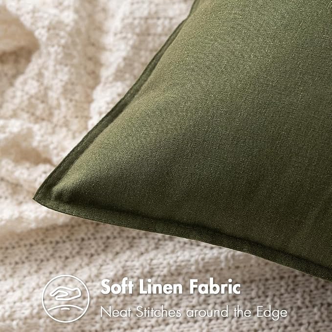 MIULEE Lumbar Decorative Linen Pillow Covers 12x20 Inch Olive Green | Pack of 2 Boho Farmhouse Modern Accent Throw Pillows, Soft Neutral Cushion Covers, Home Decor for Sofa Couch Bed Living Room