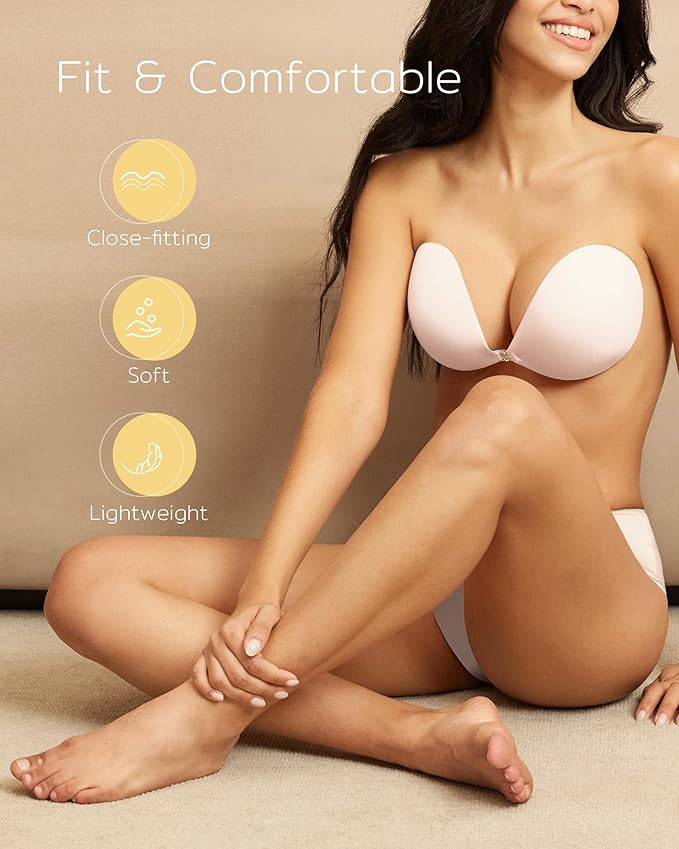 Niidor Adhesive Bra Strapless Sticky Invisible Push up Silicone Bra for Backless Dress with Reusable Nipple Covers