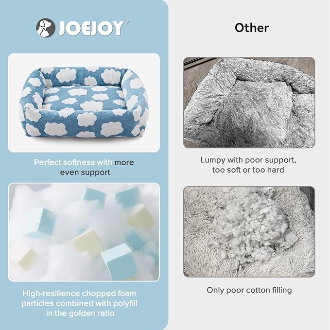 JOEJOY Large Dog Beds Large Sized Dog, Rectangle Washable Orthopedic Pet Bed with Removable Zipper Cover, Cute Soft Calming Puppy Pet Bed with Jacquard Shaggy Plush & Non Skid Bottom