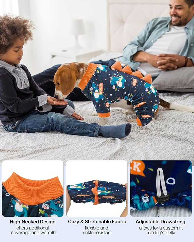 CuteBone Dinosaur Costume Dog Pajamas, Stretchy Spandex Crystal Velvet Sleepwear Coat for Small Dogs, Soft & Warm Pet Outfit Clothes for Cold Weather, Cozy Pullover Design COSP19S