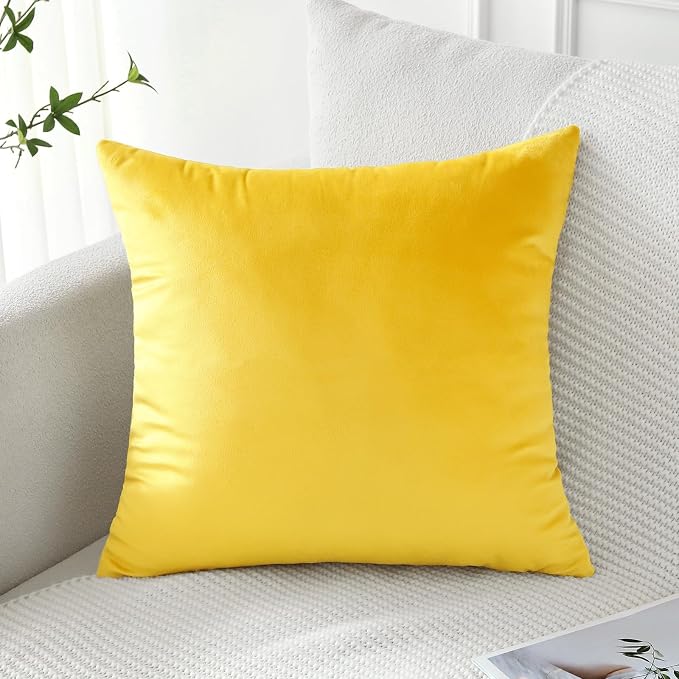 Artscope Luxury Velvet Pillow Covers Decorative Square Pillowcases Soft Solid Cushion Cases for Couch Sofa Bedroom Home Decor 24x24 Inch Golden Yellow