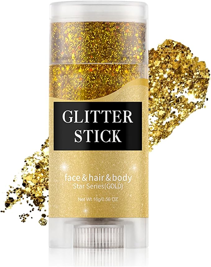 Gold Body & Face Glitter Stick,【Waterproof】【Long-Lasting】【Sparkling】 for Singer Concert Outfits, Festival Rave Mermaid Accessories Chunky Glitter Makeup for Women (01# Gold)
