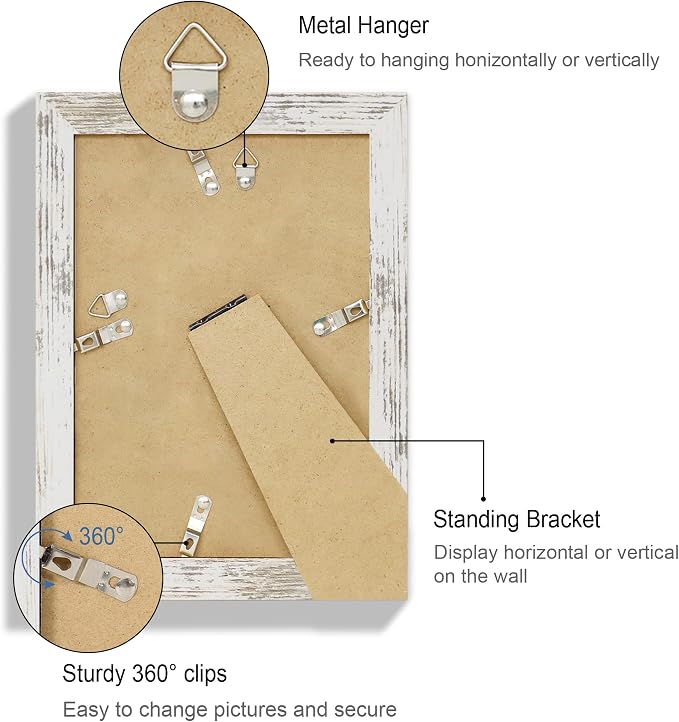 Hongkee 5.5 x 8.5 Diploma Frame Set of 4, Made of Real Glass and Distressed White Frame, 5.5 by 8.5 Photo for Wall or Tabletop
