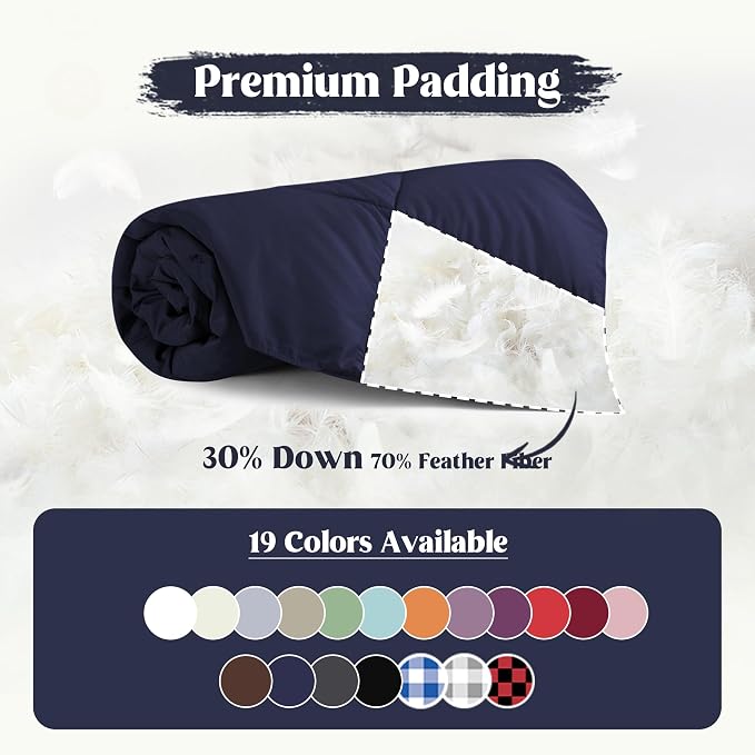 puredown® Soft Feather Down Throw Blanket Lightweight Packable Couch Throw for Indoor and Outdoor Use, Throw 50"X70", Navy
