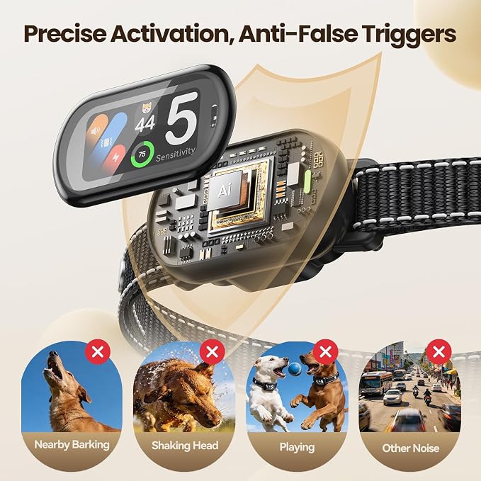 AI Anti-Bark Dog Collar for Small Medium Large Dogs - Smart No-Bark Training Collar with Automatic Bark Detection, 5 Humane Modes, IP67 Waterproof, Rechargeable -National Dog Day