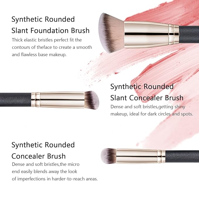 Makeup Brushes Daubigny Foundation Makeup Brushes for Liquid Makeup Pro Kabuki Foundation Brushes Set Premium Synthetic Bristles for Blending Liquid Cream Flawless Powder Buffing Stippling Concealer