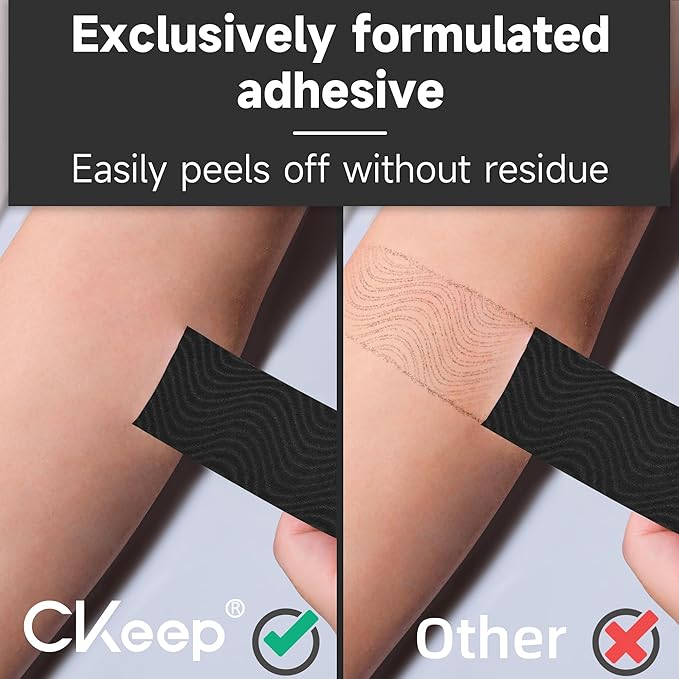 CKeep Kinesiology Tape, Uncut 2 Rolls, Original Cotton Elastic Premium Athletic Tape,Latex Free Hypoallergenic, 2inch x 16ft, Black