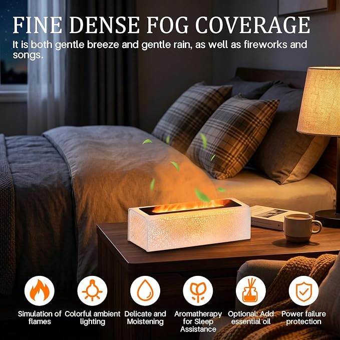 150ml Flame Essential Oil Diffuser Ultrasonic Cool Mist Humidifier | 7 color LED lights, 3 timing settings & waterless auto shutoff; ideal aromatherapy decor for bedroom, office & yoga room