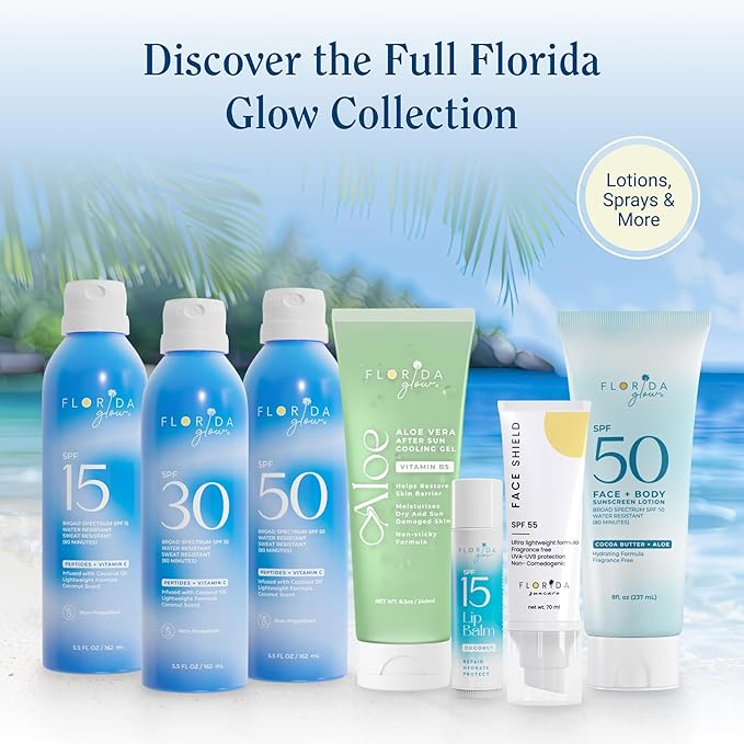 Florida Glow Water Based Sunscreen Lotion SPF 50, 8 OZ Pack of 1 - Florida keys and Hawaii act 104 reef compliant (oxybenzone and octinoxate free)- great for Kids and sports