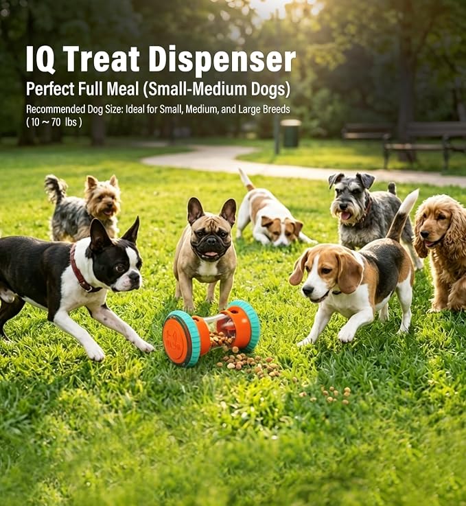 Dog Slow Feeder Toy & Enrichment Puzzle, Interactive Treat Dispenser for All Breeds, Freeze-Dried Compatible Dual Port, Quiet Rubber Wheels, Dishwasher Safe, Boredom & Anxiety Relief